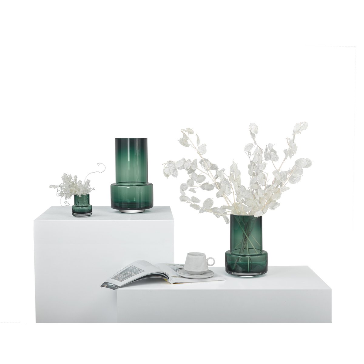 hög retrostil tjock blomvas, mörkgrönt kvalitetsglas: TYLER35GE