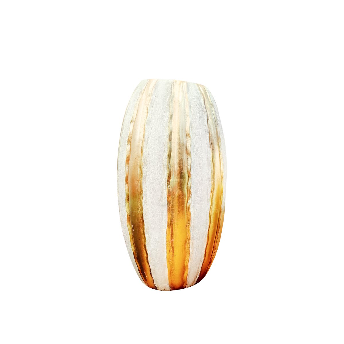 White and gilded vase striped in polyresin 41x41x81cm