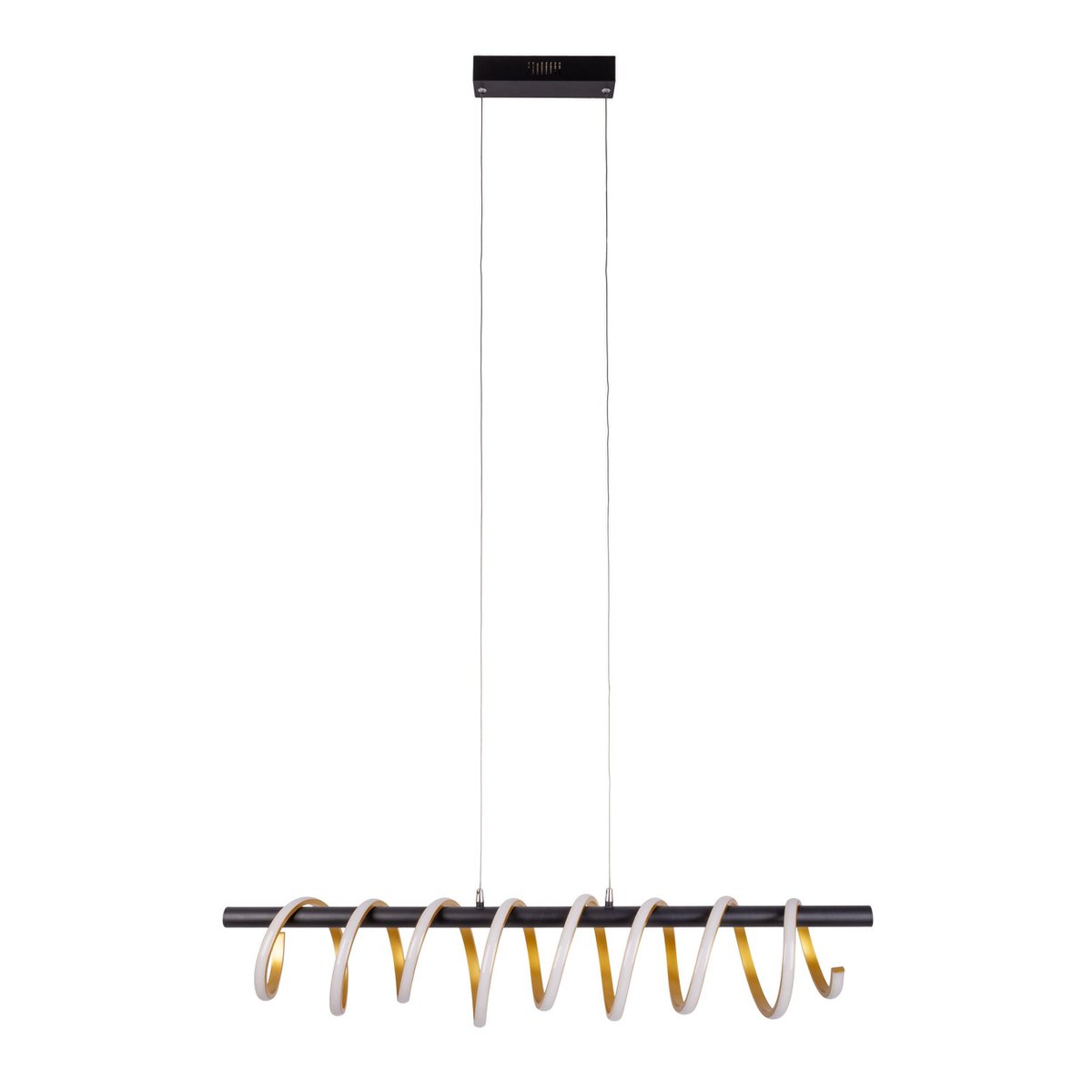 LED-pendellampa "BELLEZA", modern taklampa i metall och plast, svart, guld och vit, med fast monterade LED-lampor, 100 cm lång. Den idealiska belysningen för vardagsrummet, matsalen eller köket.