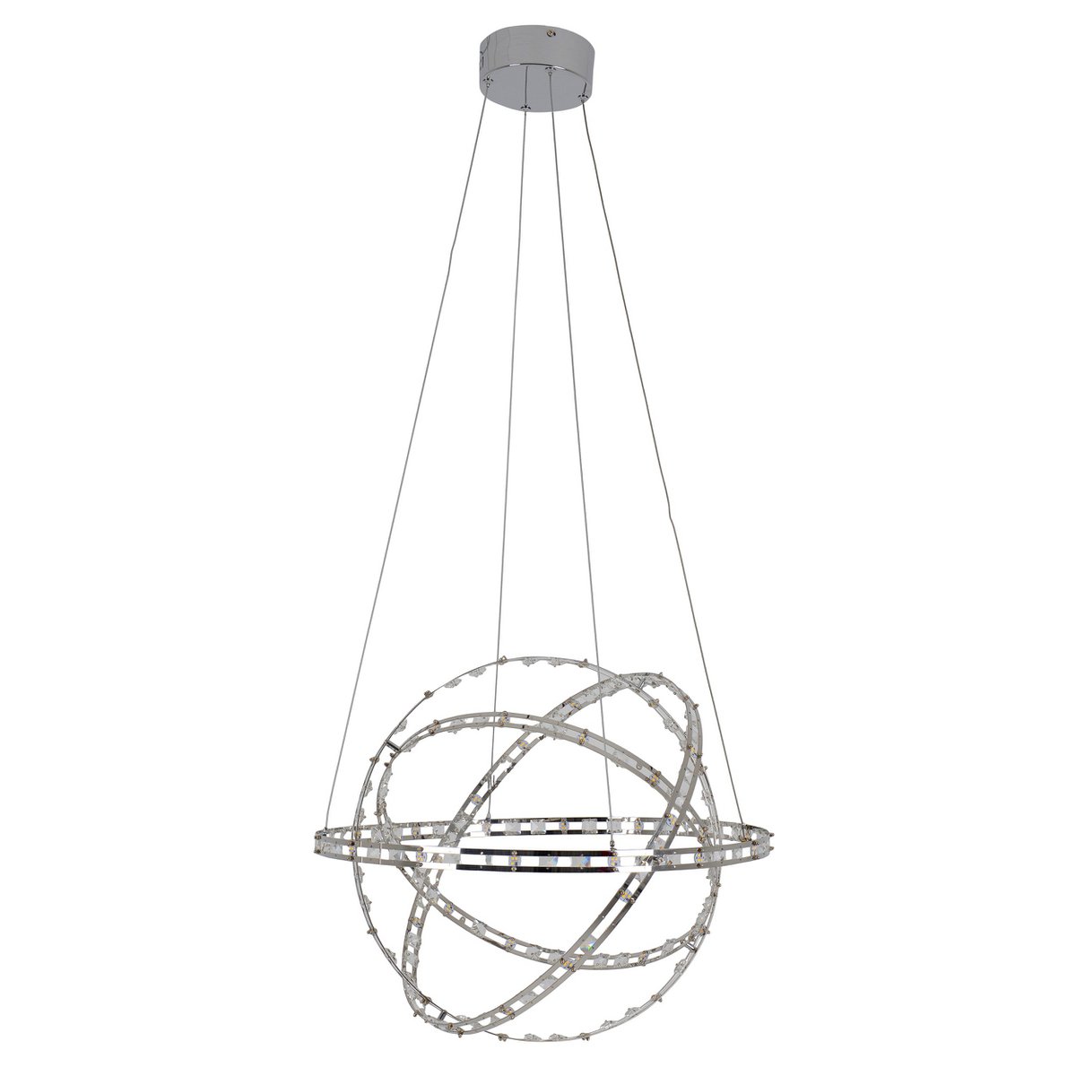 LED pendant lamp "Cosmos" metal and plastic in chrome, Ø60 cm, with firmly built -in LEDs, lighting for living room, dining room or office.
