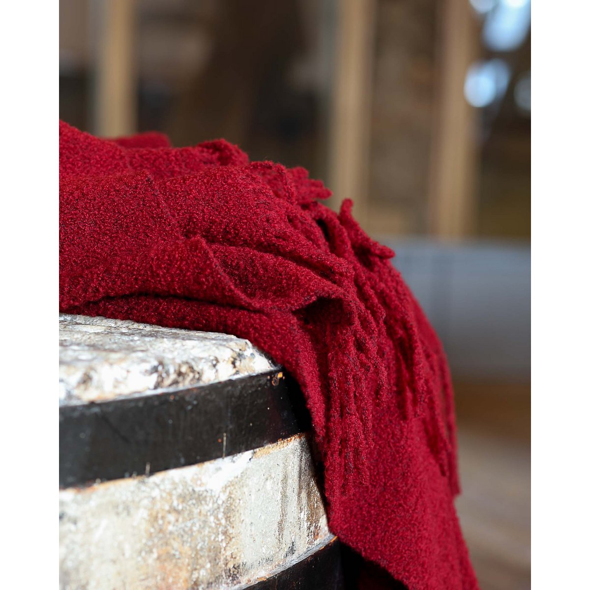 Wool bouclé throw blanket PARIS dark red