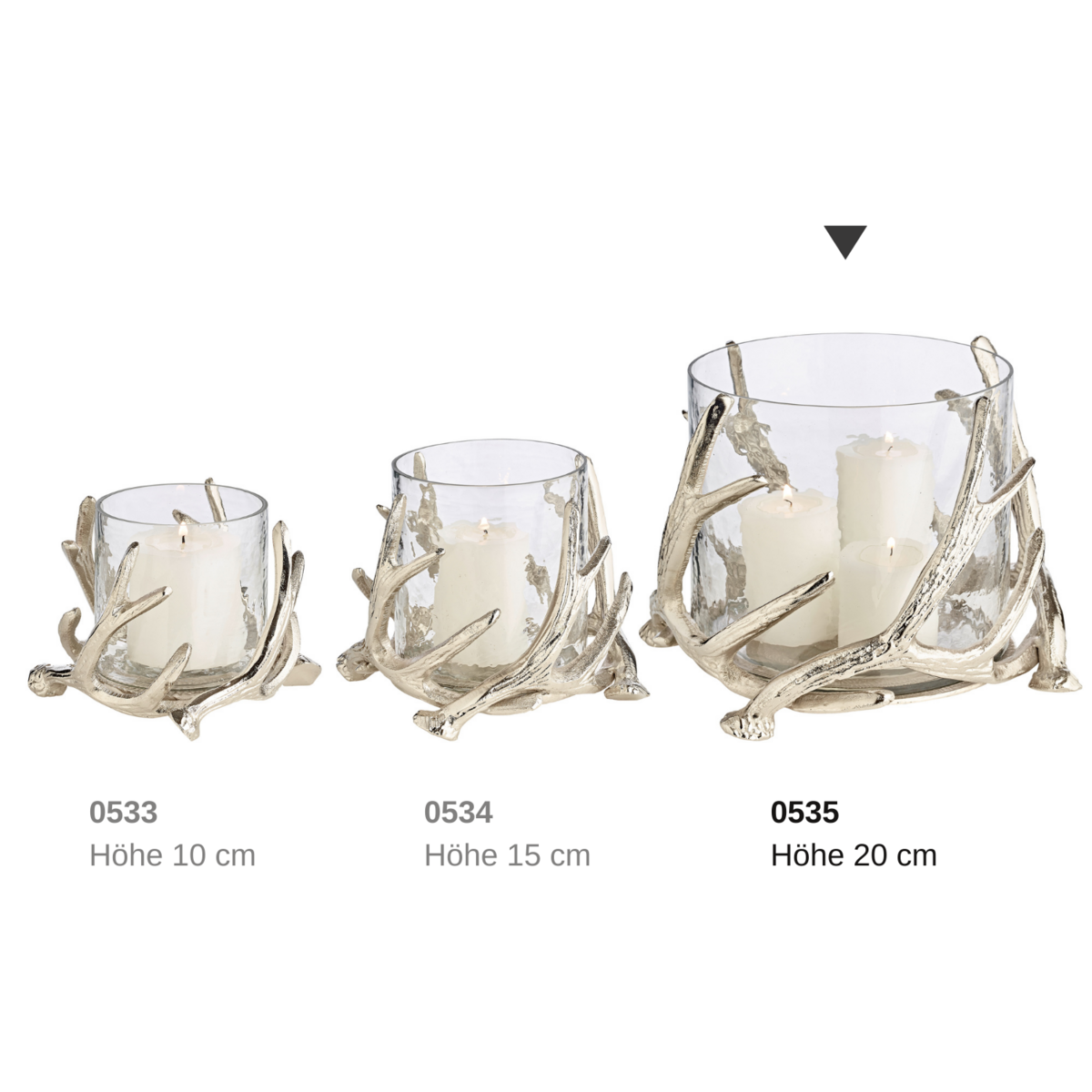 EDZARD lantern Kingston, antler design, aluminum, silver-colored, with glass, height 20 cm, ø 25 cm
