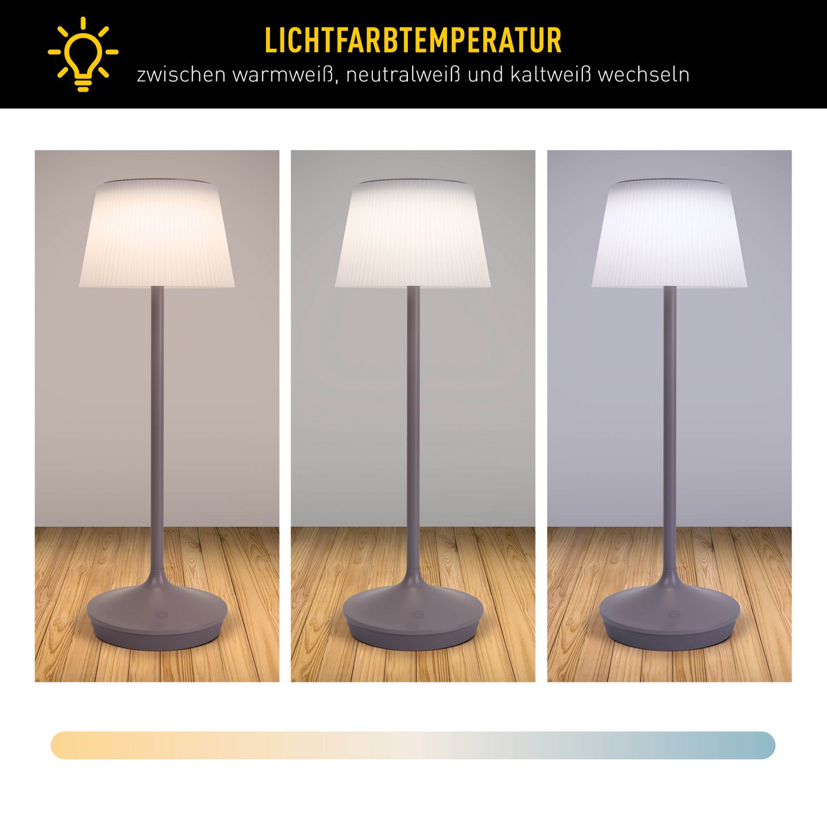 Solar battery lamp "Emmi" 38 cm high, umbrella Ø 13 cm, metal in blackberry and white plastic, for the outdoor area, dimmable CCT.