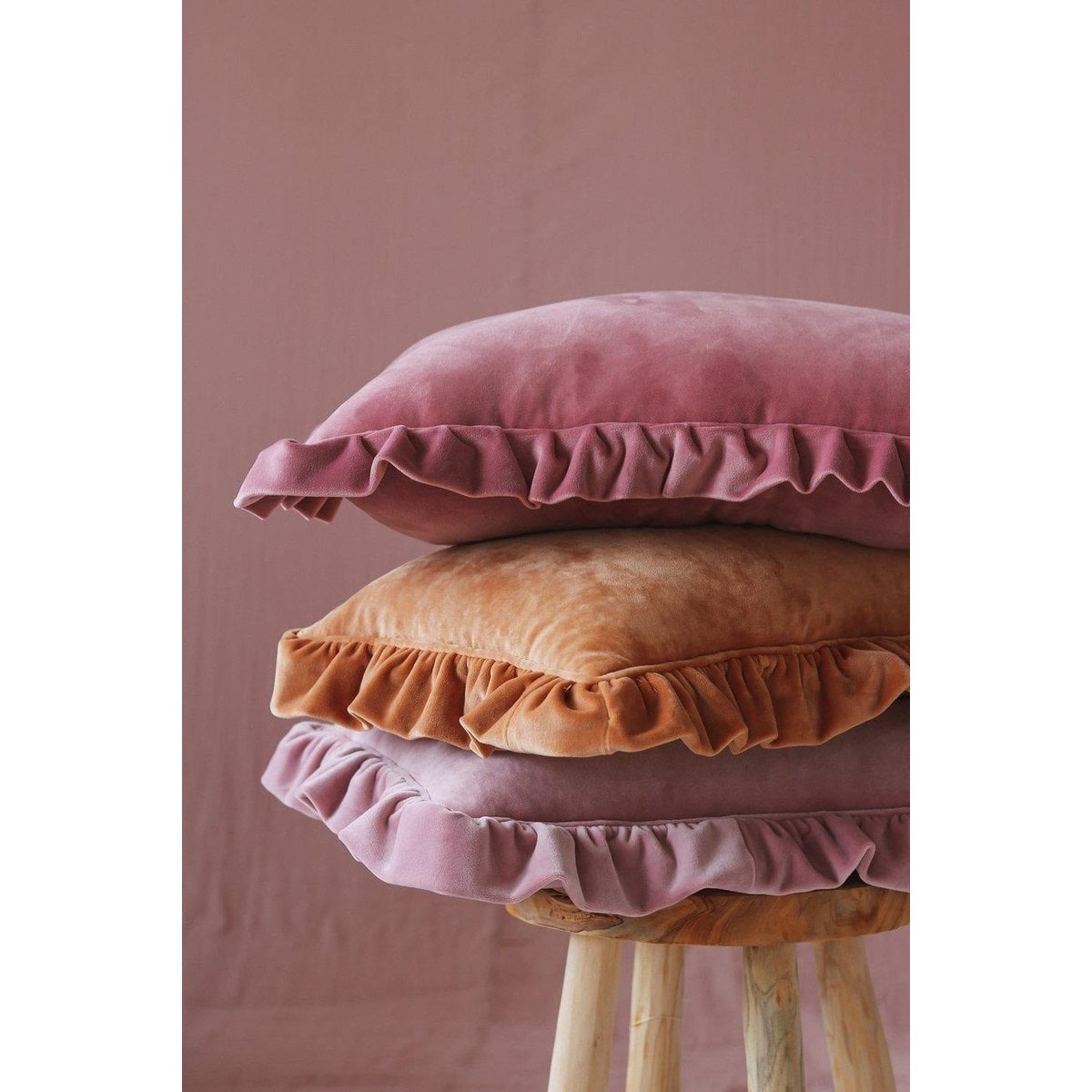 Soft Velvet Pillow with Frill “Caramel”