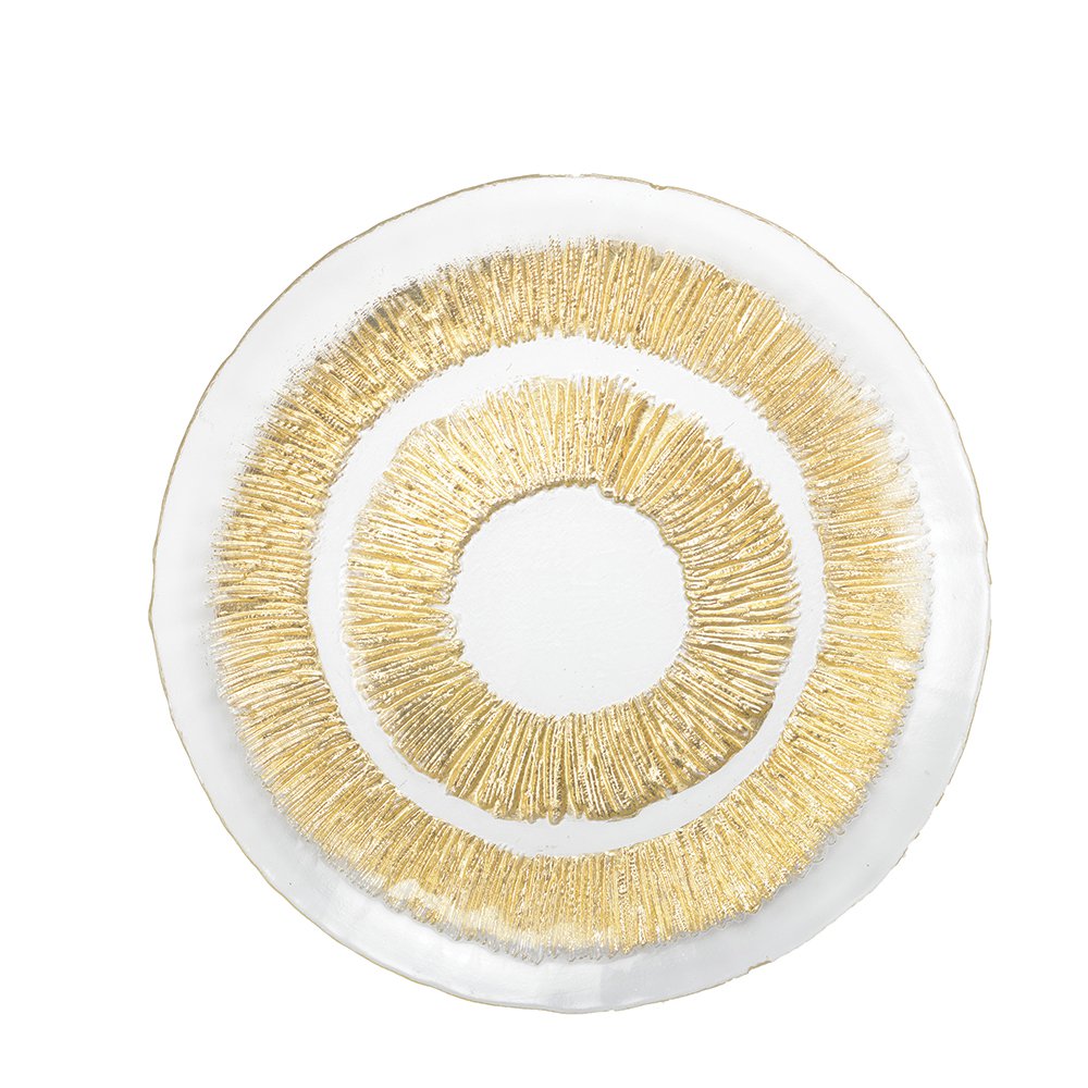 Golden flat plate in glass 28x28x2.5cm - Sun