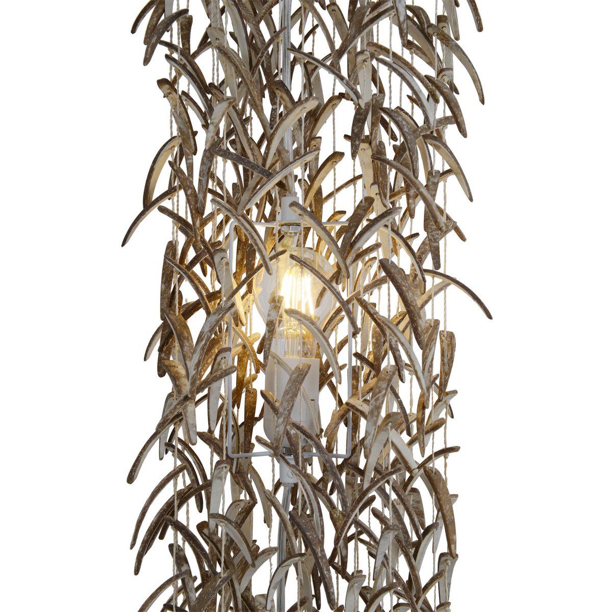 Pendant lamp "coconut" 180 cm high, made of wood and coconut shells, beige/brown, E27 socket, lighting for living room, dining room or winter garden.