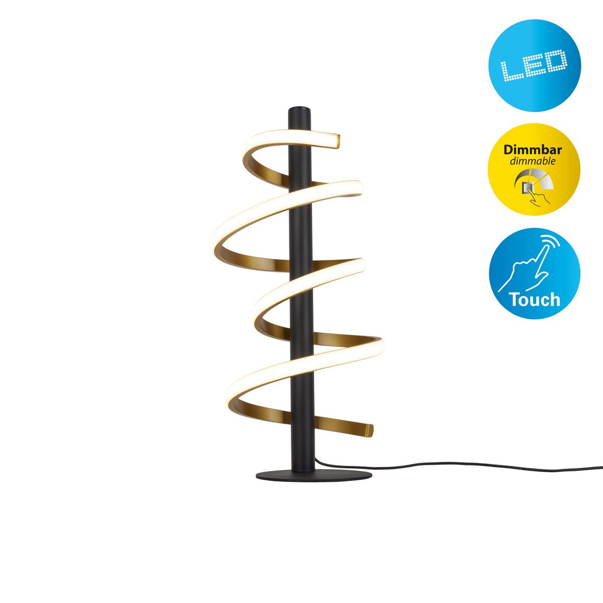 LED-bordslampa "BELLEZA", modern bordslampa i metall och plast i svart, guld och vitt, med fasta lysdioder, 50 cm hög, belysning för vardagsrum, matsal, sovrum eller kontor.