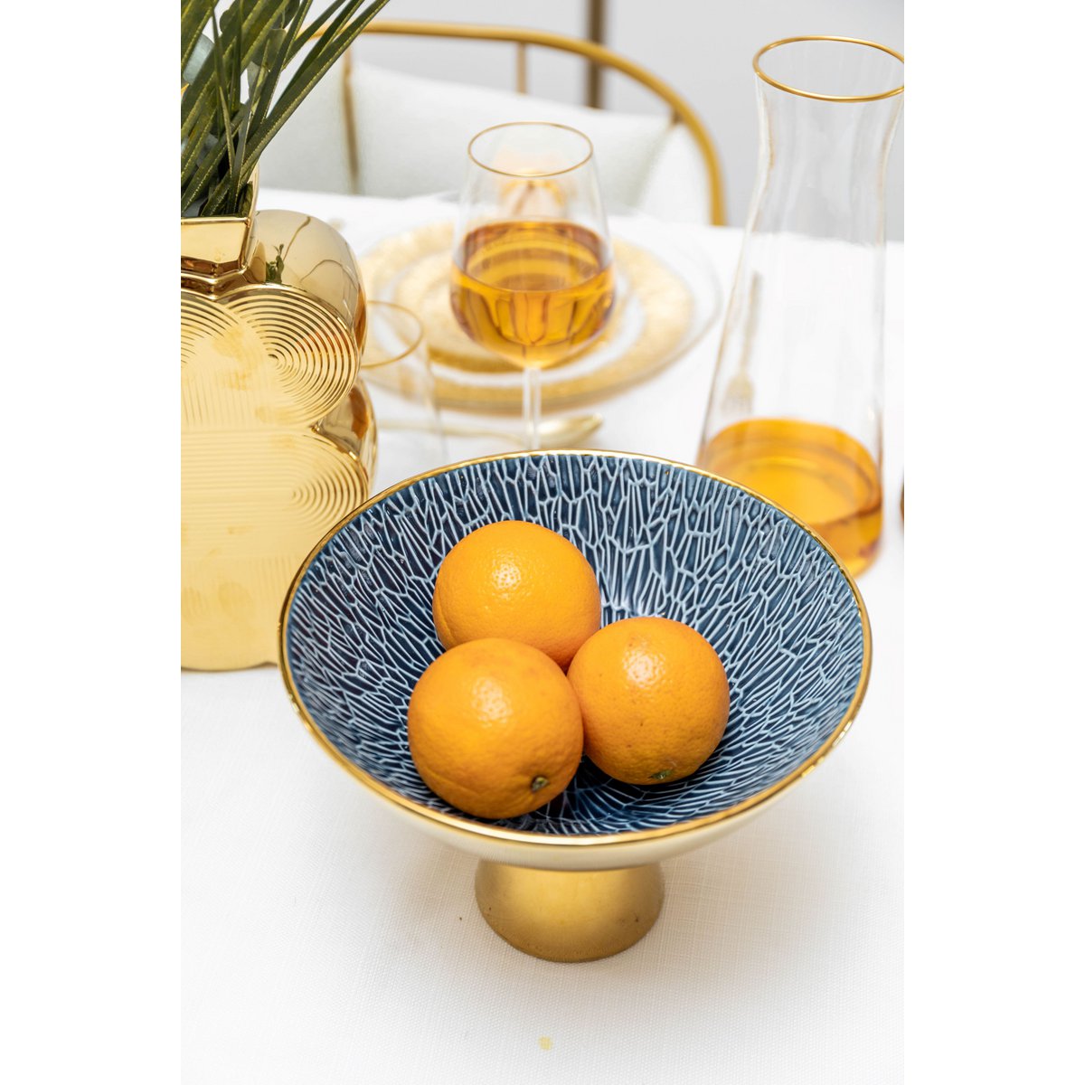 Gold and blue fruit cut