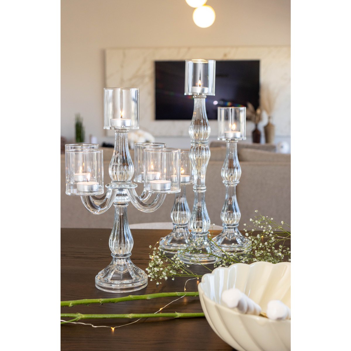 Mellan transparent ljusstake modell H31cm