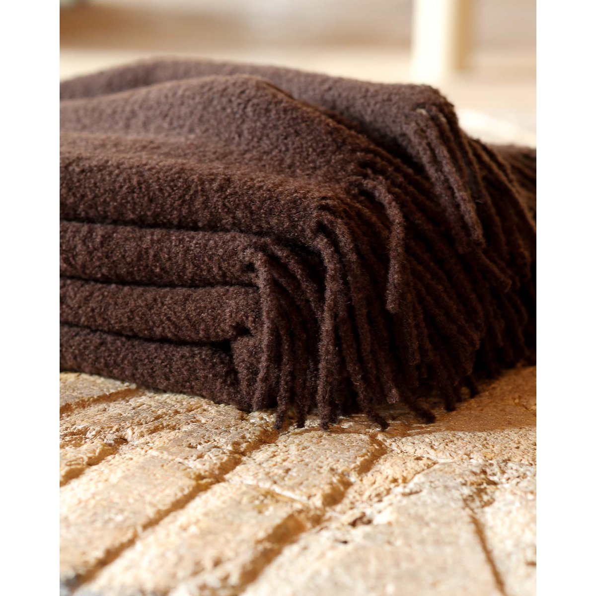 Wool bouclé throw blanket PARIS dark brown