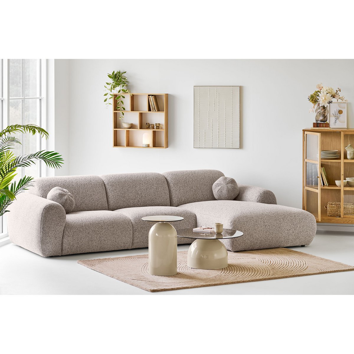 Ravello Side table, tempered glass/metal, grey/beige, ø40x52 cm