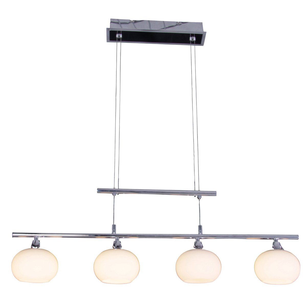 Pendant lamp, 4flg. "Kemi", 82 cm wide, made of metal and opal -colored glass.