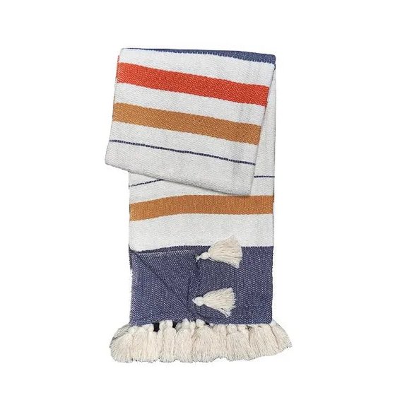 White Striped Plaid / Sofa Throw – with Fringes – 130x170 cm – Urbane Hide