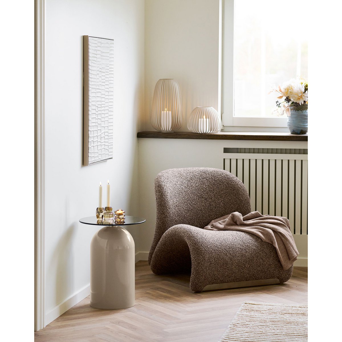 Stoense Lantern, metal, beige, ø24,5x40 cm