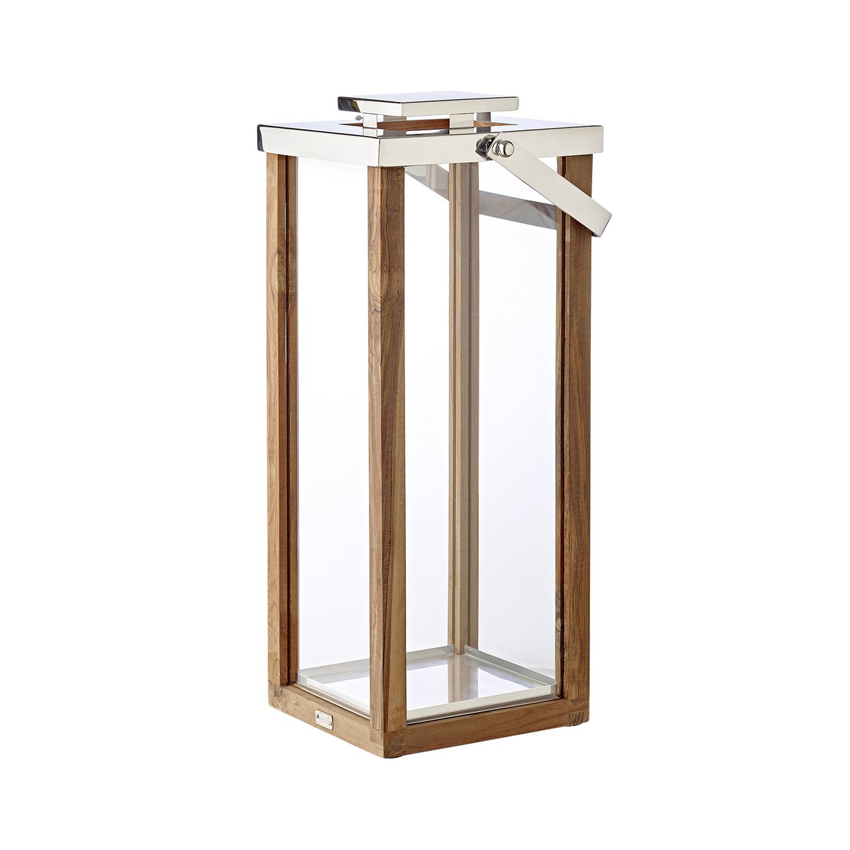 EDZARD lantern Miami with foldable handle, wood and stainless steel shiny nickel-plated, height 70 cm