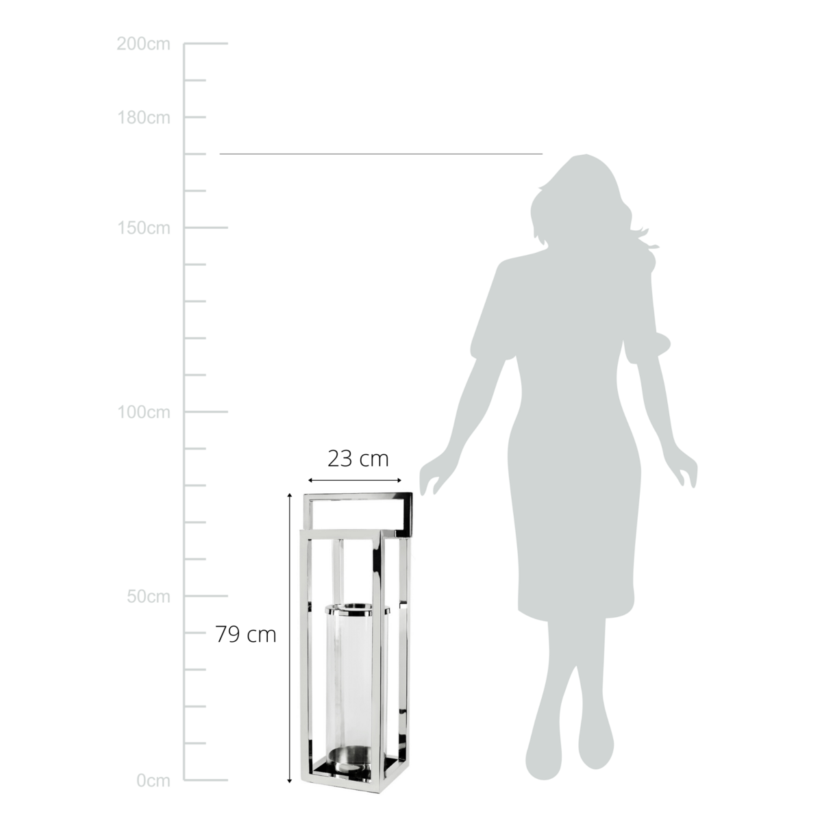 EDZARD lantern lantern Manhattan with handle, stainless steel shiny nickel-plated, round inner glass, height 79 cm