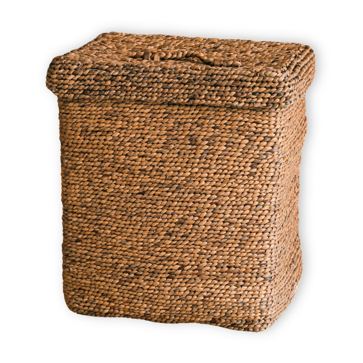 Large Laundry Basket with Lid – Decorative Woven Brown Basket – Rectangular Laundry Hamper – Boho Basket Handmade from Water Hyacinth SEMERU