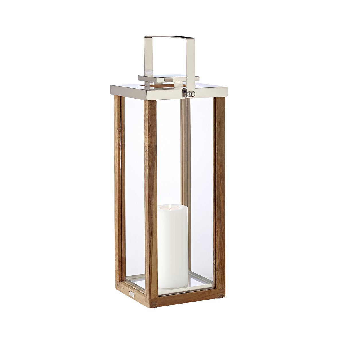 EDZARD lantern Miami with foldable handle, wood and stainless steel shiny nickel-plated, height 70 cm