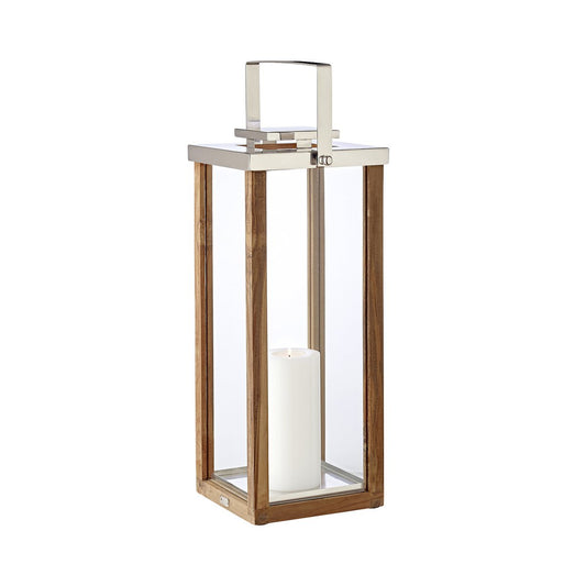 EDZARD lantern Miami with foldable handle, wood and stainless steel shiny nickel-plated, height 70 cm