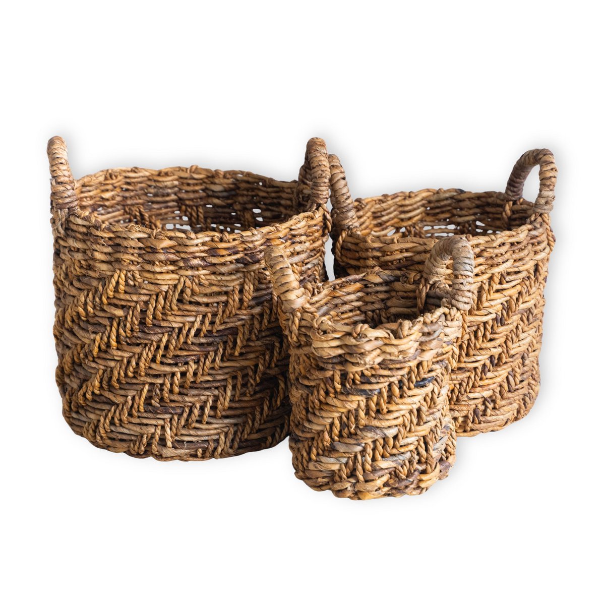 Boho Laundry or Plant Basket – Round Woven Storage Basket – Decorative Basket Made of Banana Fibre (3 sizes Ø 25/32/38 cm) RINJANI
