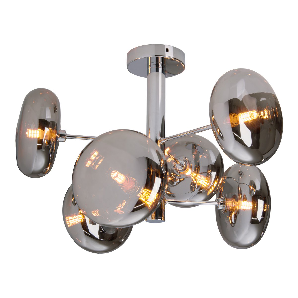 Deckenleuchte "ORION" smoky, Ø ca. 53 cm, aus chromfarbenem, rostfreiem Stahl und Rauchglas, G9-Sockel, Beleuchtung für Wohnzimmer, Esszimmer oder Büro.