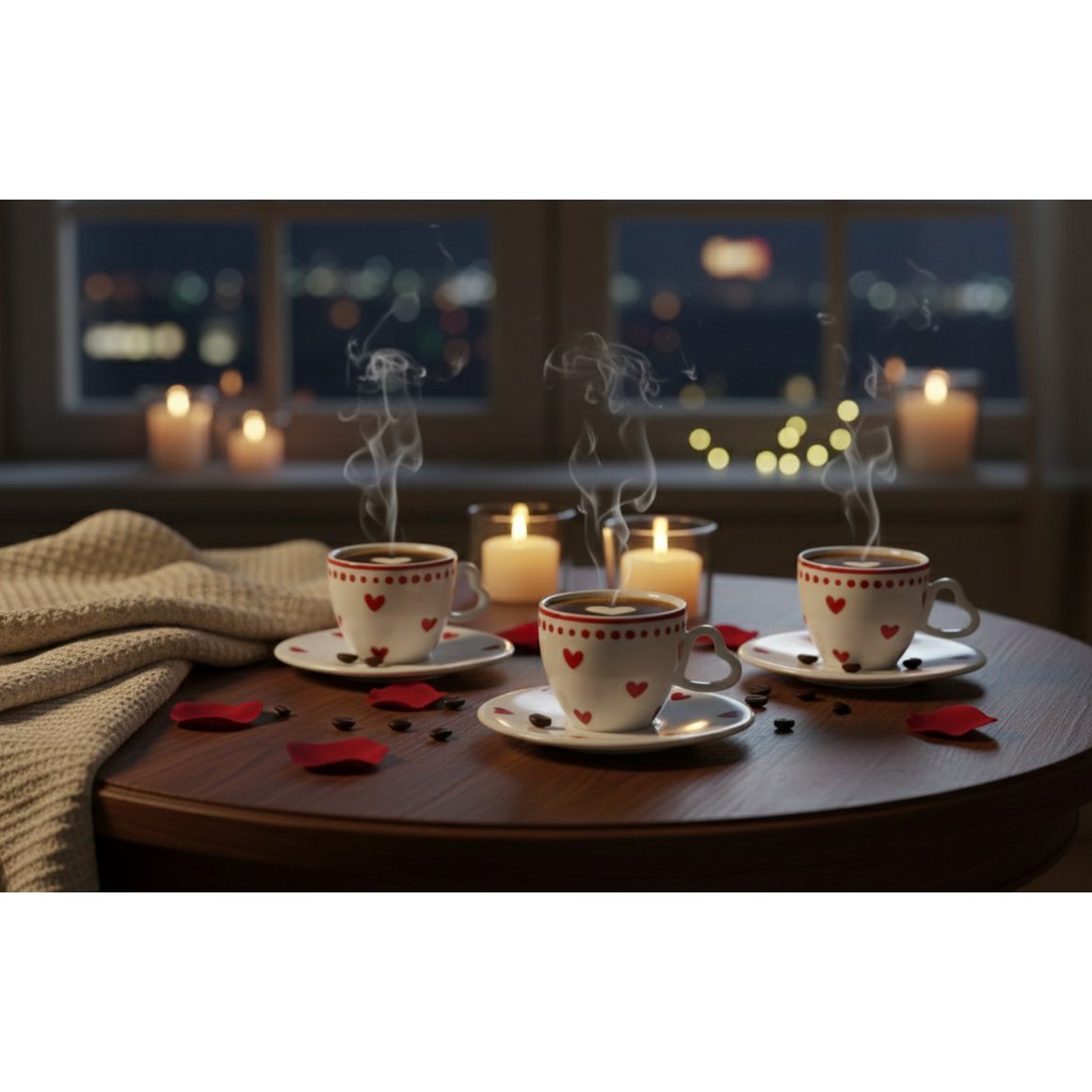 Heart coffee cups and saucers - set of 4