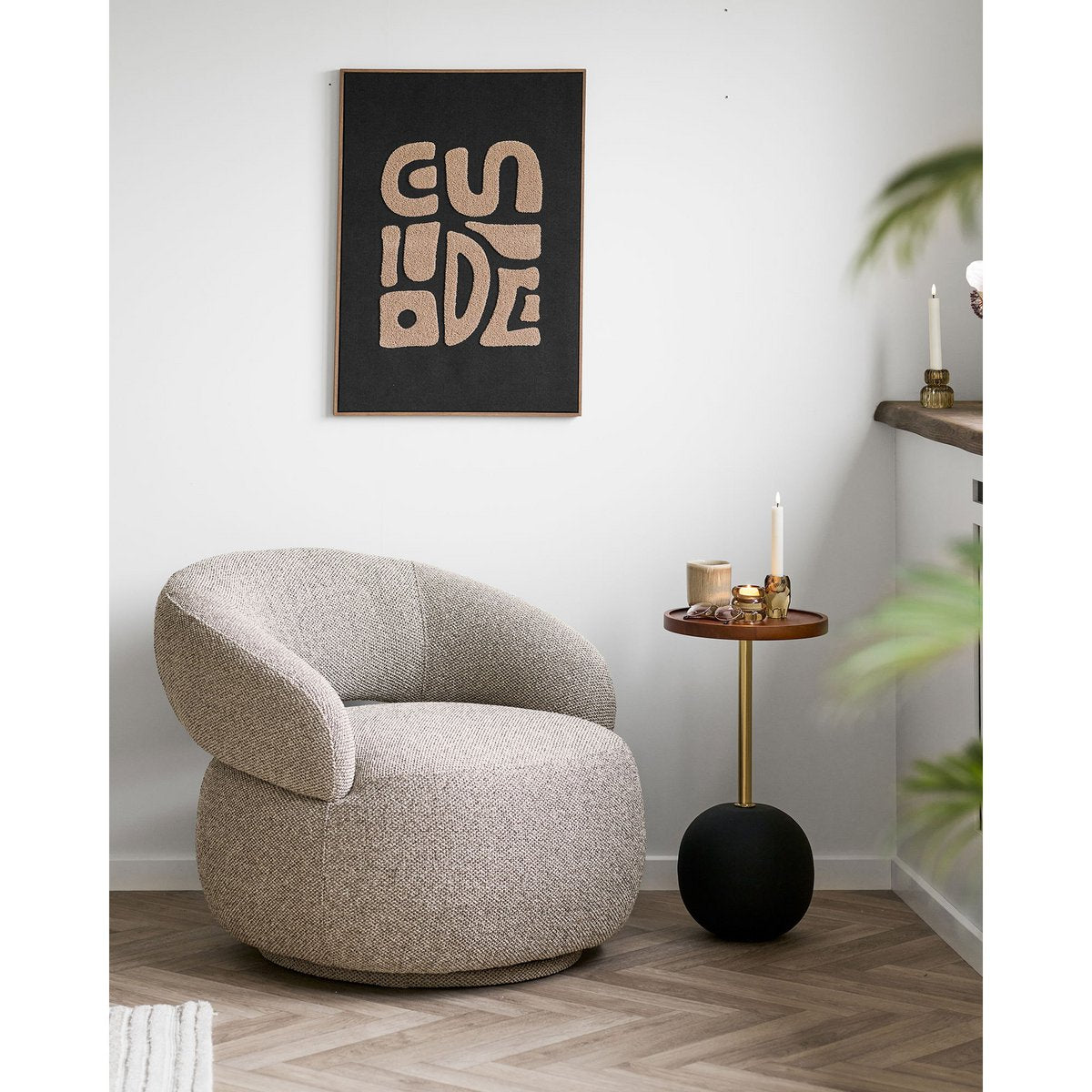 Sirone Side table, mango wood/steel, black/brass look/dark brown, Ø30x56 cm
