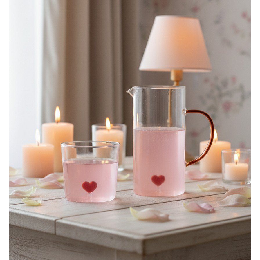 Heart water glasses 300ml - set of 4