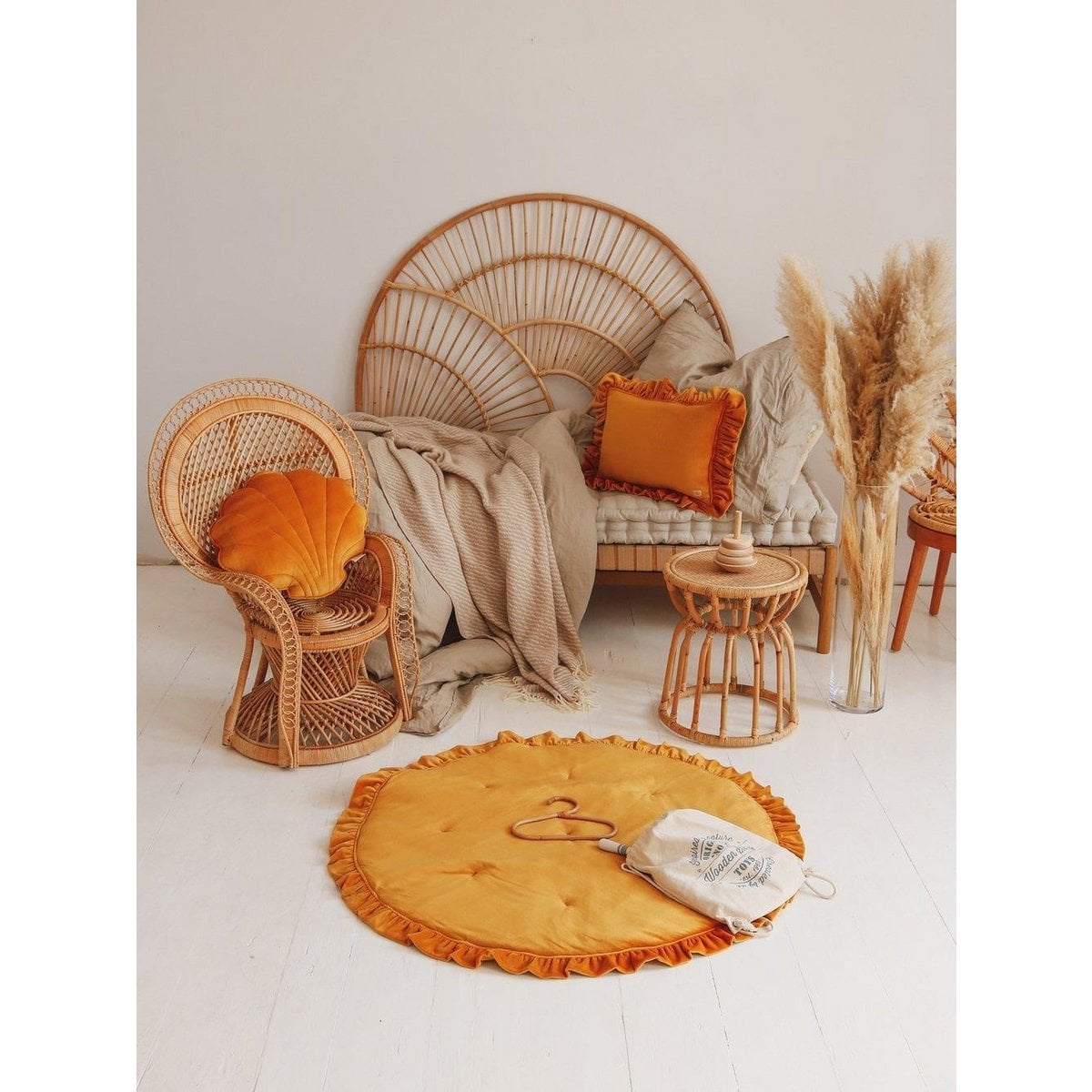 Soft Velvet Pillow with Frill “Mustard”