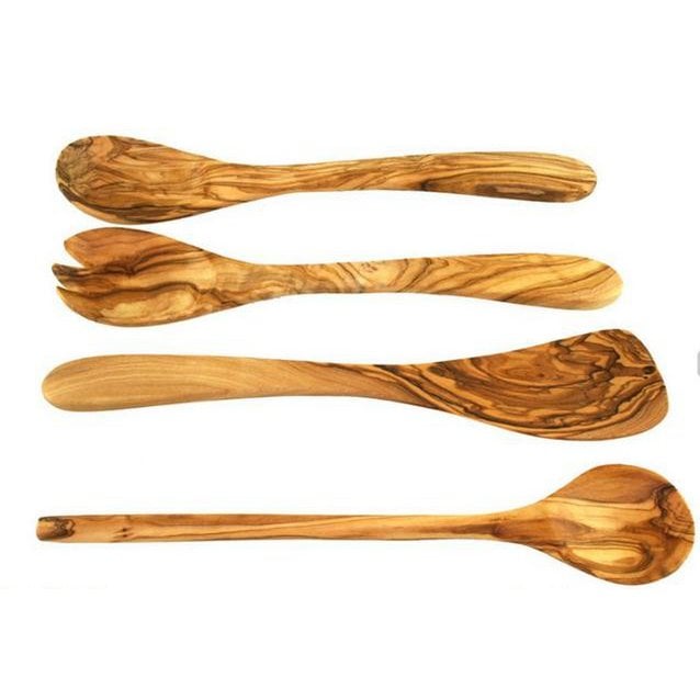 Kitchen set of 4 (spatula, wooden spoon and salad servers 30 cm)