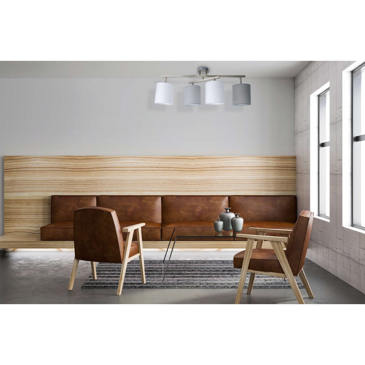 4 taklampa "Tilde", klassisk taklampa i metall och textil i grått med E27-sockel, 82 cm lång, skärmarna är justerbara, perfekt för vardagsrum, matsal och sovrum
