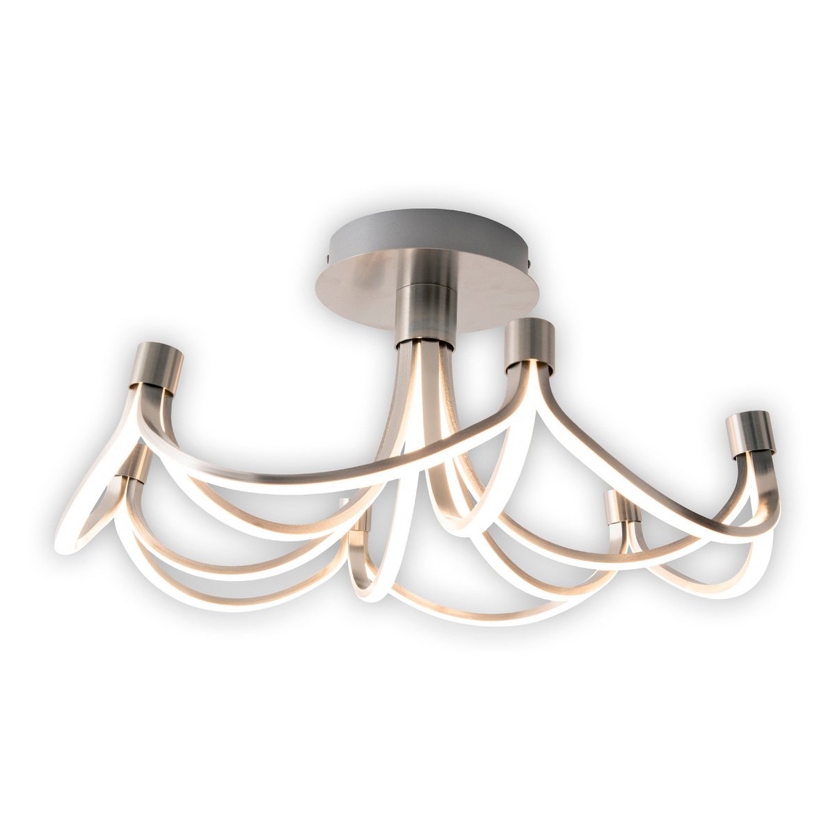 LED-taklampa "Festival" Ø 60cm, metall nickel matt och plast, fast inbyggda LED, belysning för vardagsrum, matsal, kontor eller hall