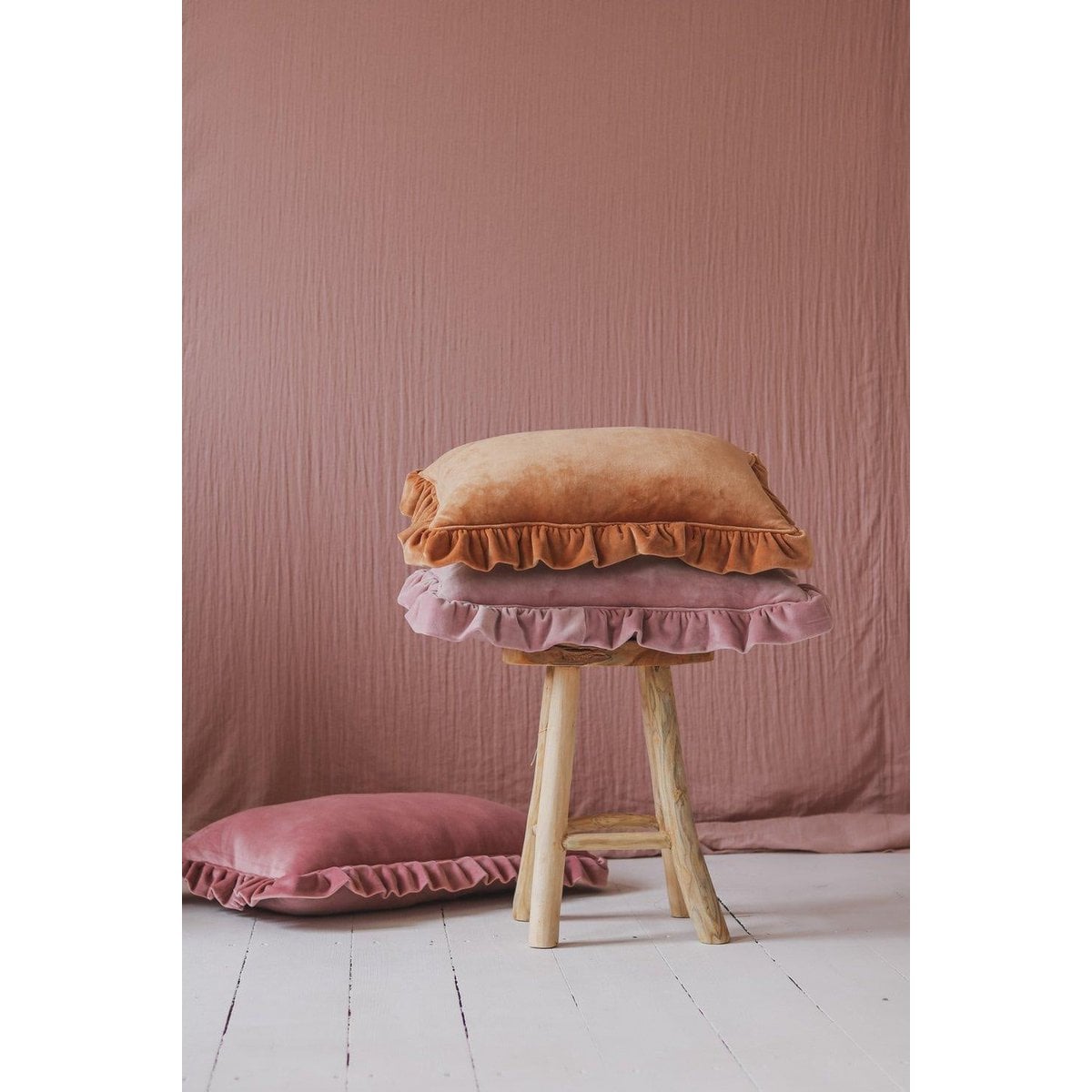 Soft Velvet Pillow with Frill “Caramel”