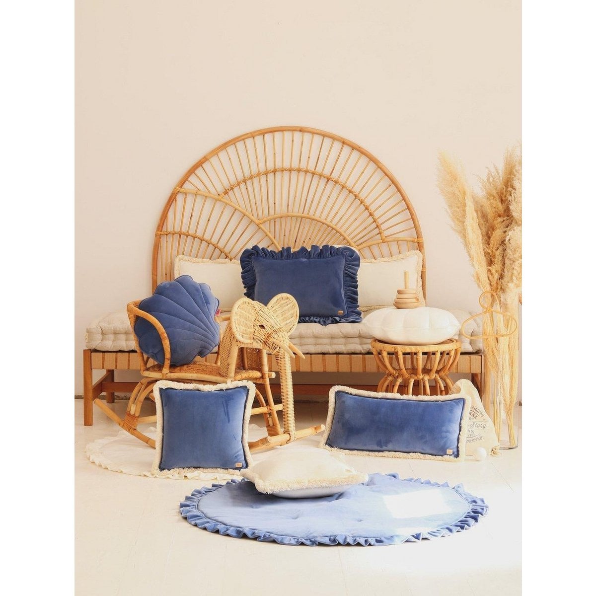Soft Velvet Pillow with Frill “Sapphire”