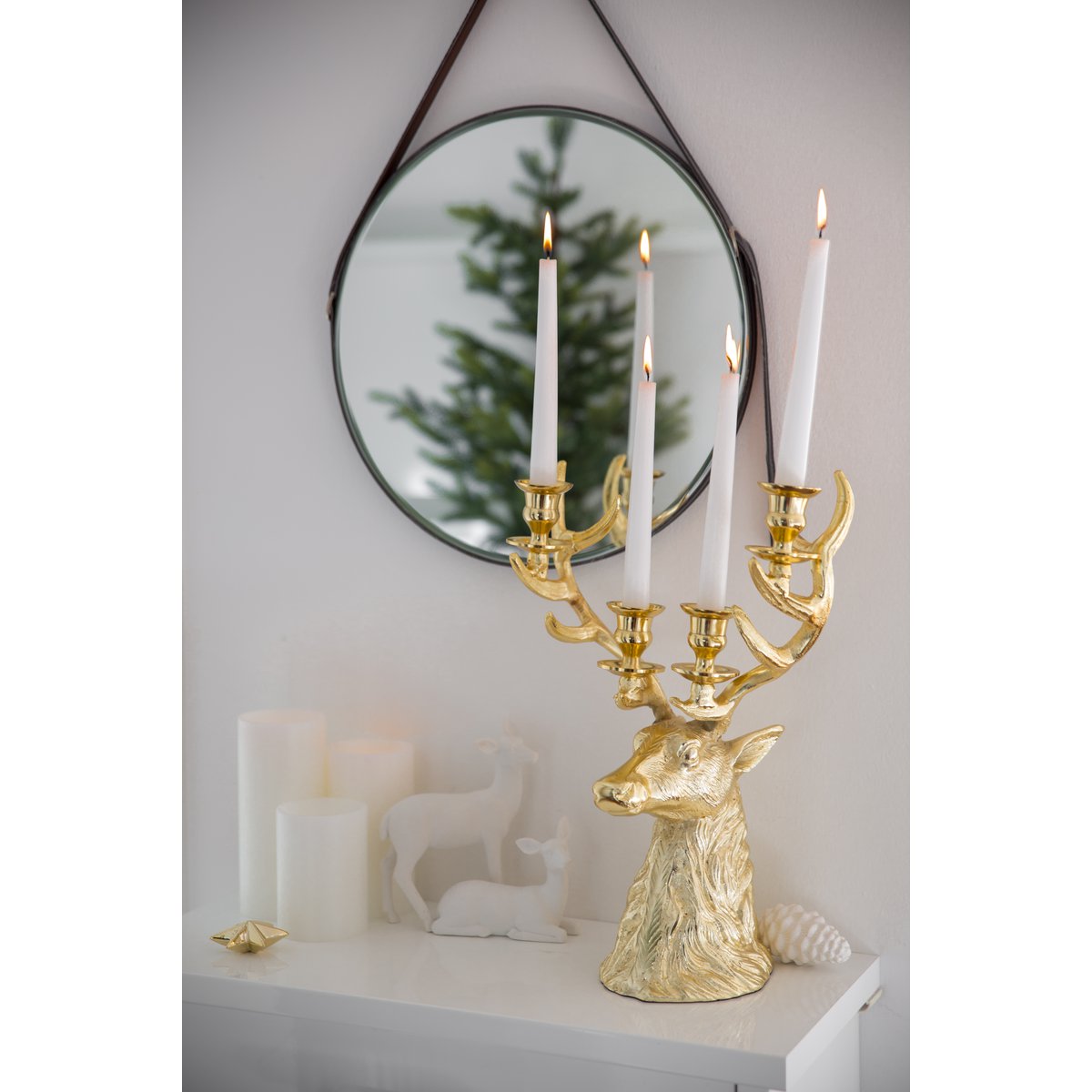 EDZARD candle holder Hirsch Richard for 4 candles, height 43 cm, gold-colored nickel-plated aluminum