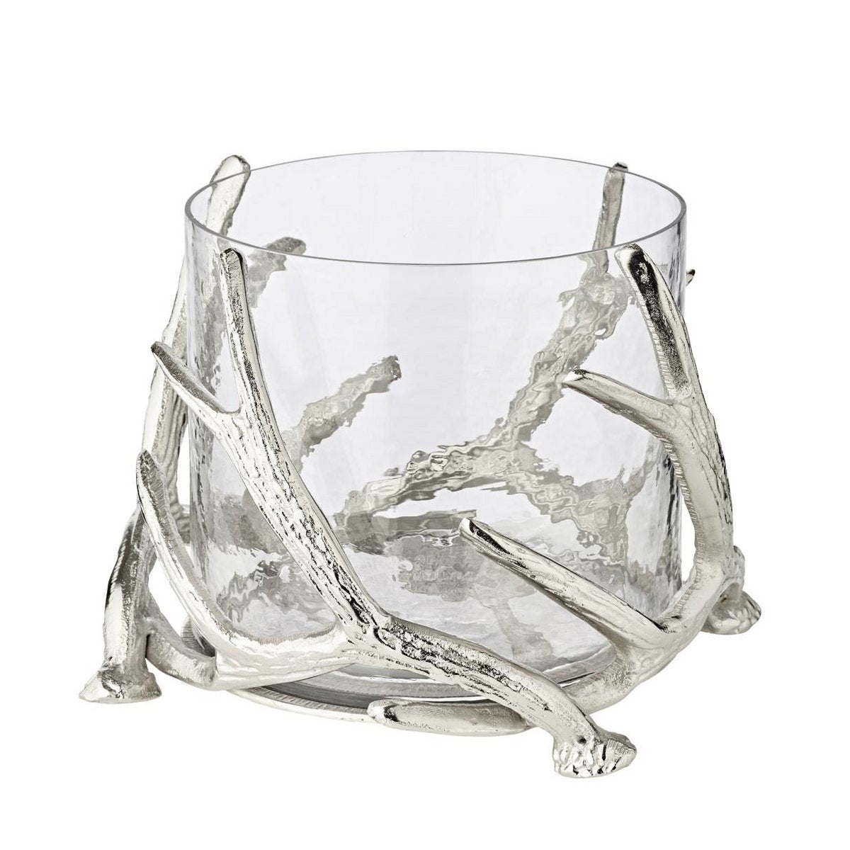 EDZARD lantern Kingston, antler design, aluminum, silver-colored, with glass, height 20 cm, ø 25 cm
