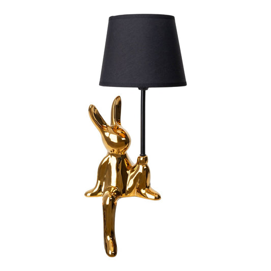 Bordslampa "Helge" Ø 18 cm, höjd ca 45 cm, tillverkad av keramik i svart och guld, svarta textskärmar