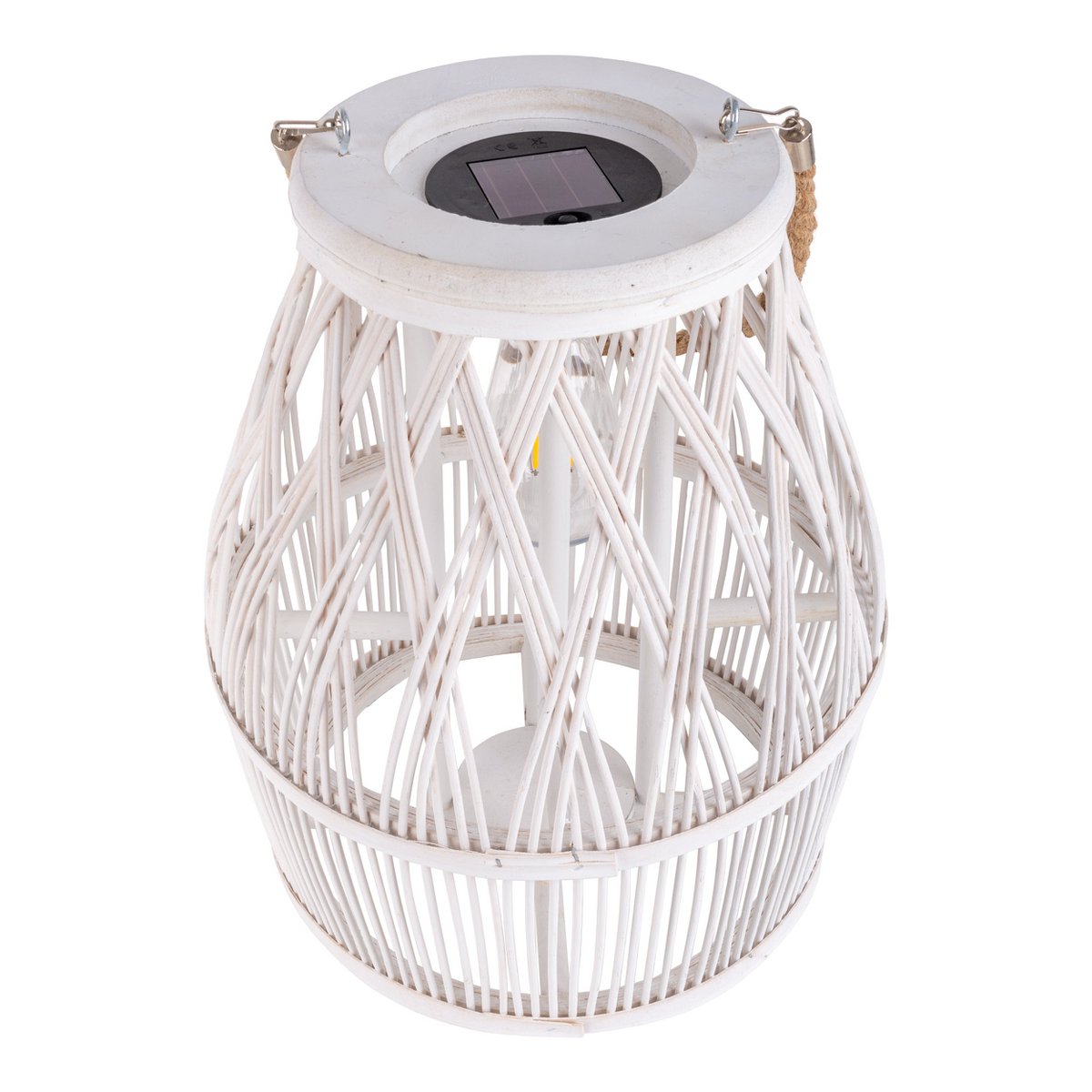 LED Solar-Dekoleuchte "Korbinian" für Garten und Terrasse aus Holz und Rattan in natur, Solar Lampe 34 cm hoch