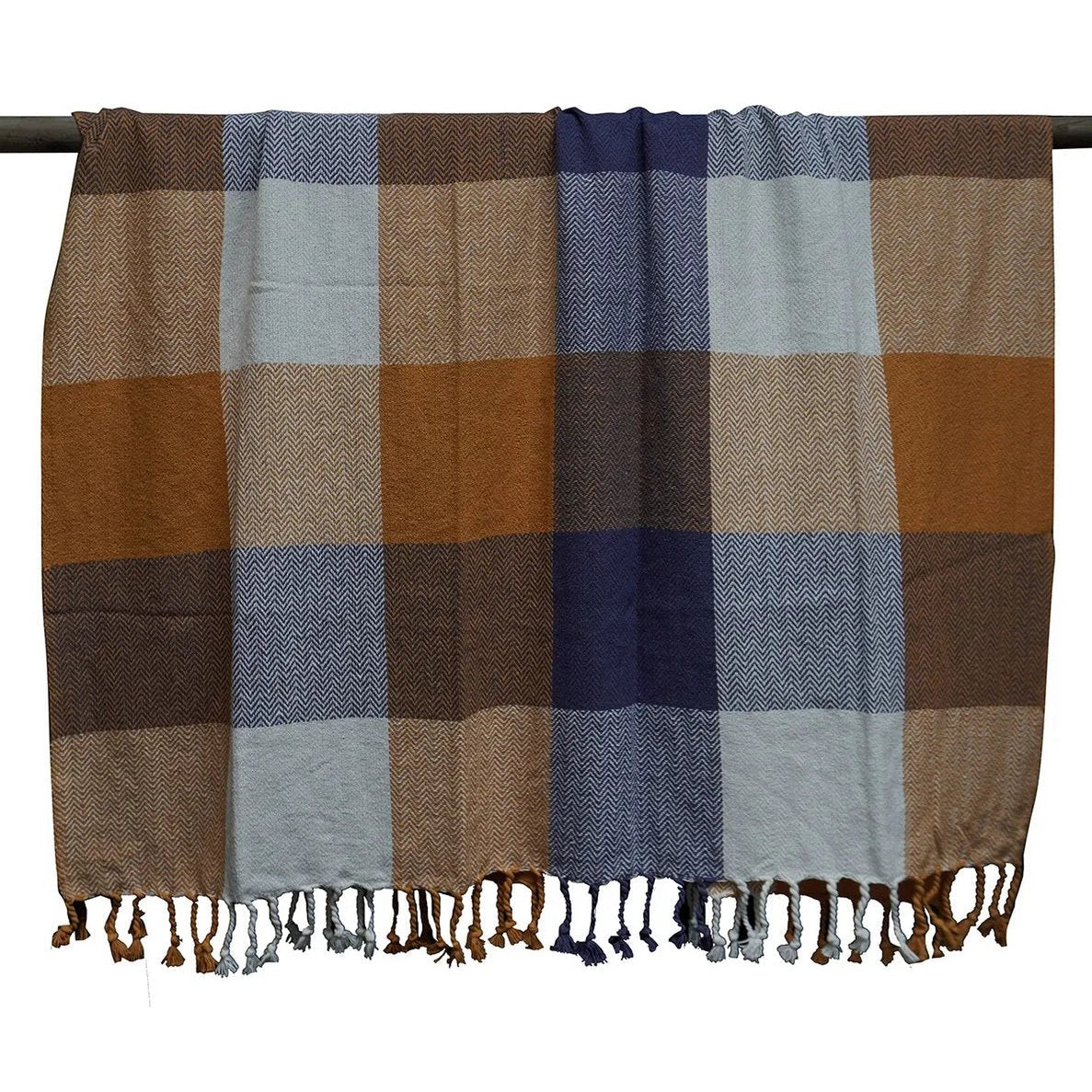 Multicolour Checked Plaid / Sofa Throw – Stylish Throw with Fringes – 130×170 cm – Urbane Hide