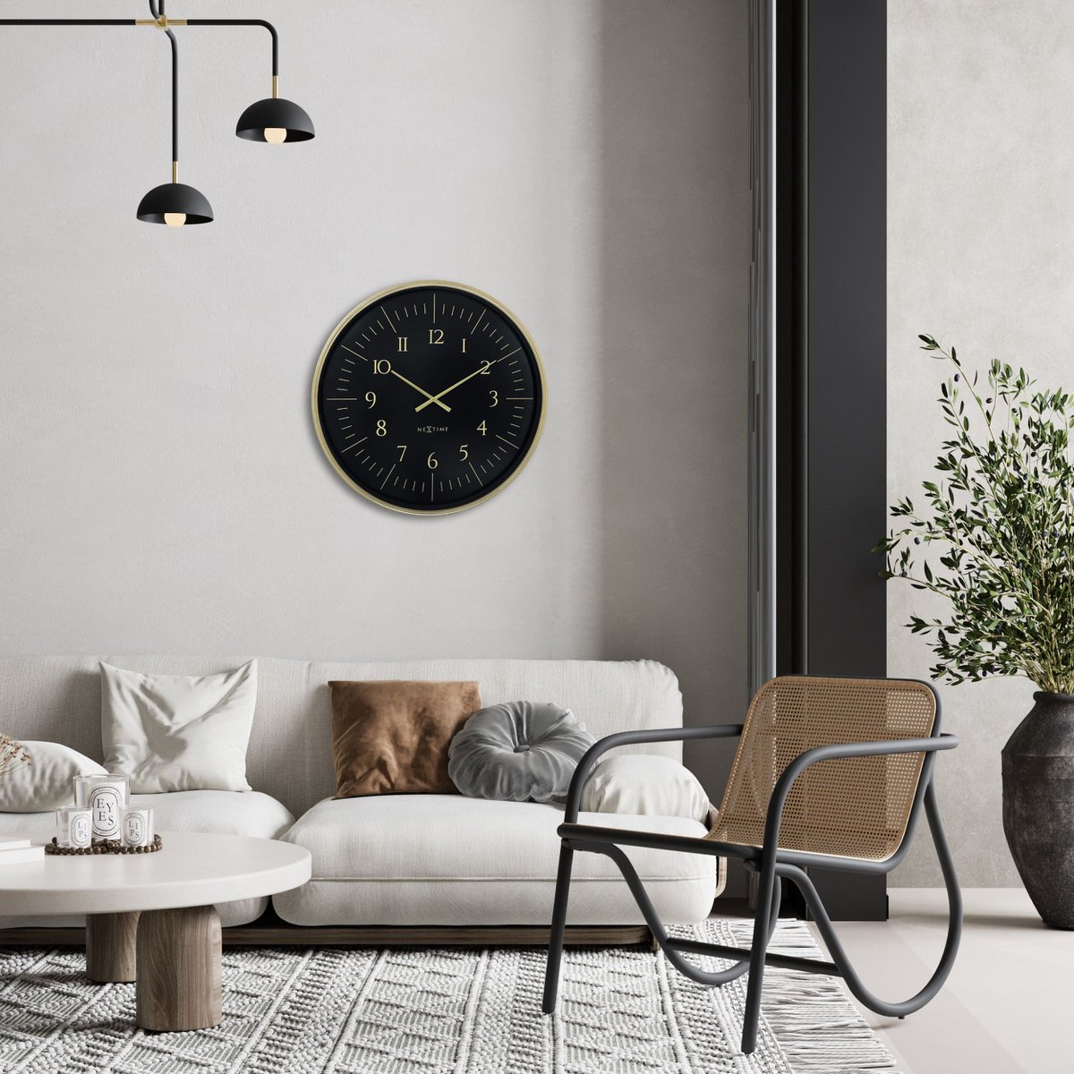 Wall clock 77cm-Black/White-Plastic-NeXtime 'Galaxy Large'