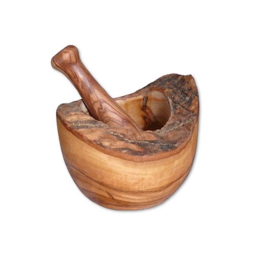 Mortar rustic Ã˜ 12 cm incl. pestle made of olive wood