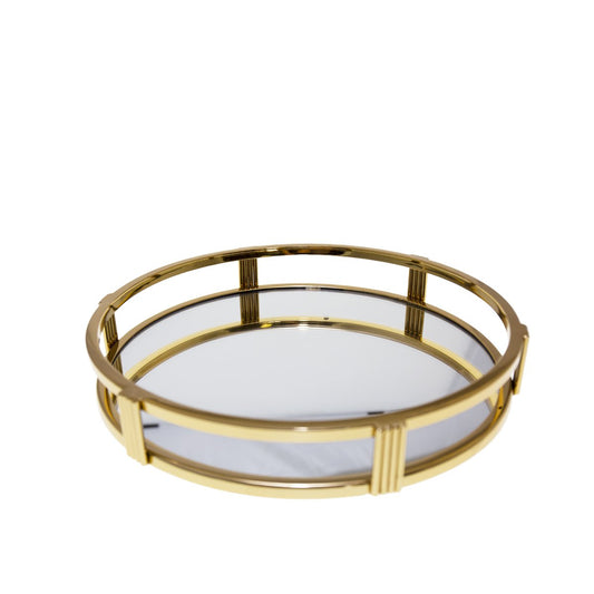 Golden round mirror tray 34x34x5cm