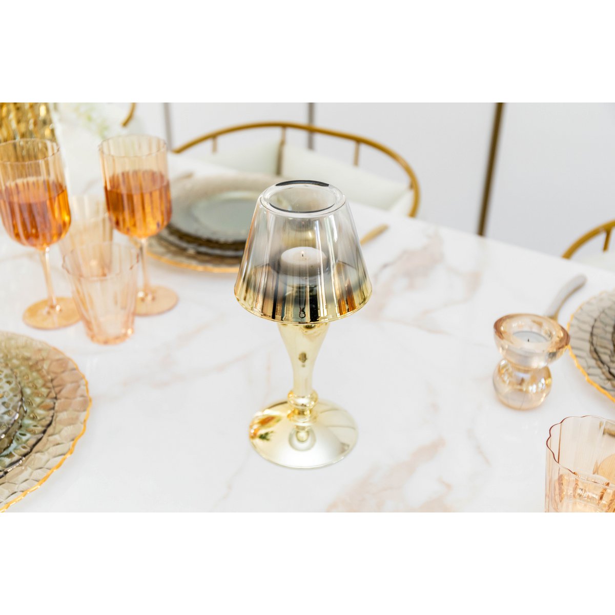 Golden standing candle holder 12.5x12.15x25cm