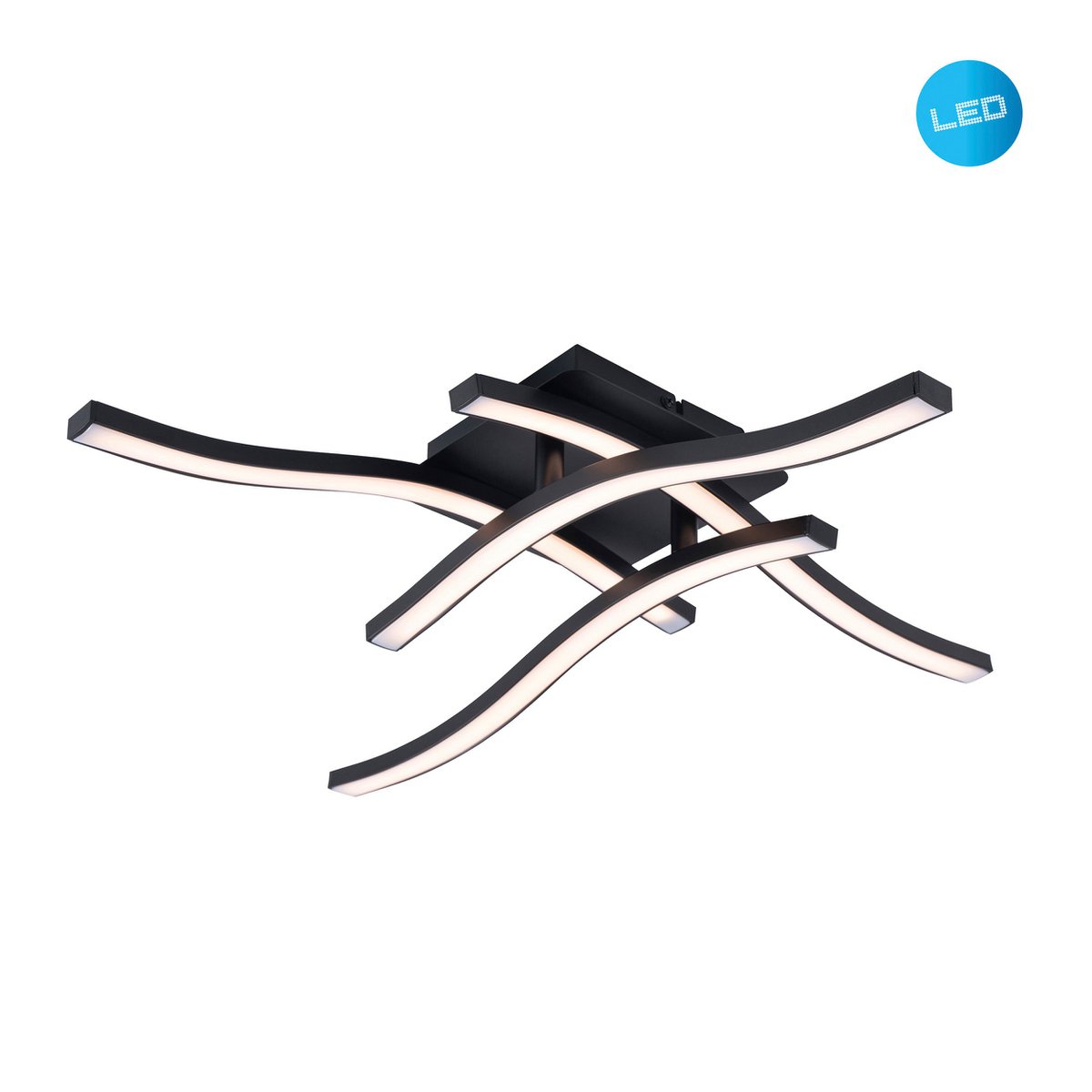 LED Deckenleuchte "ONDA" s: 45cm, Deckenlampe aus Metall und Kunststoff in Schwarz,, LED festverbaut, Beleuchtung für Wohnzimmer, Esszimmer oder Büro 45 x 45 cm