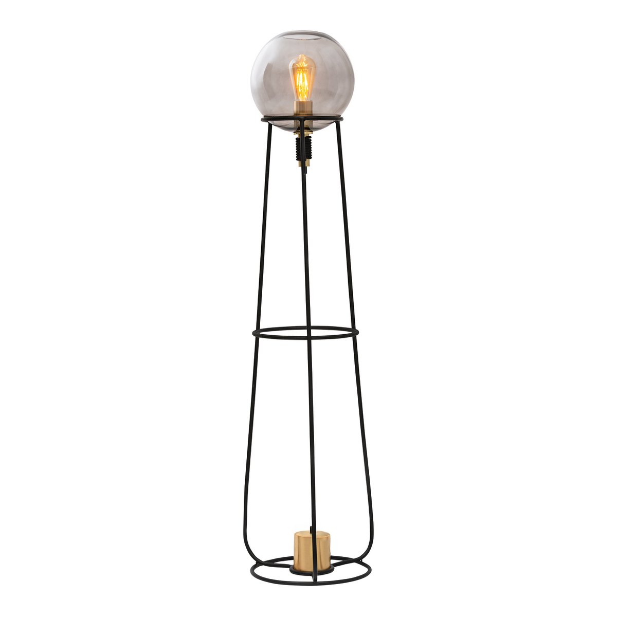 Staplingsbar lampa "Stelo", modern golvlampa av svart metall och rökt glas, E27-sockel, 128,5 cm hög, för matsal, vardagsrum, hall eller kontor,