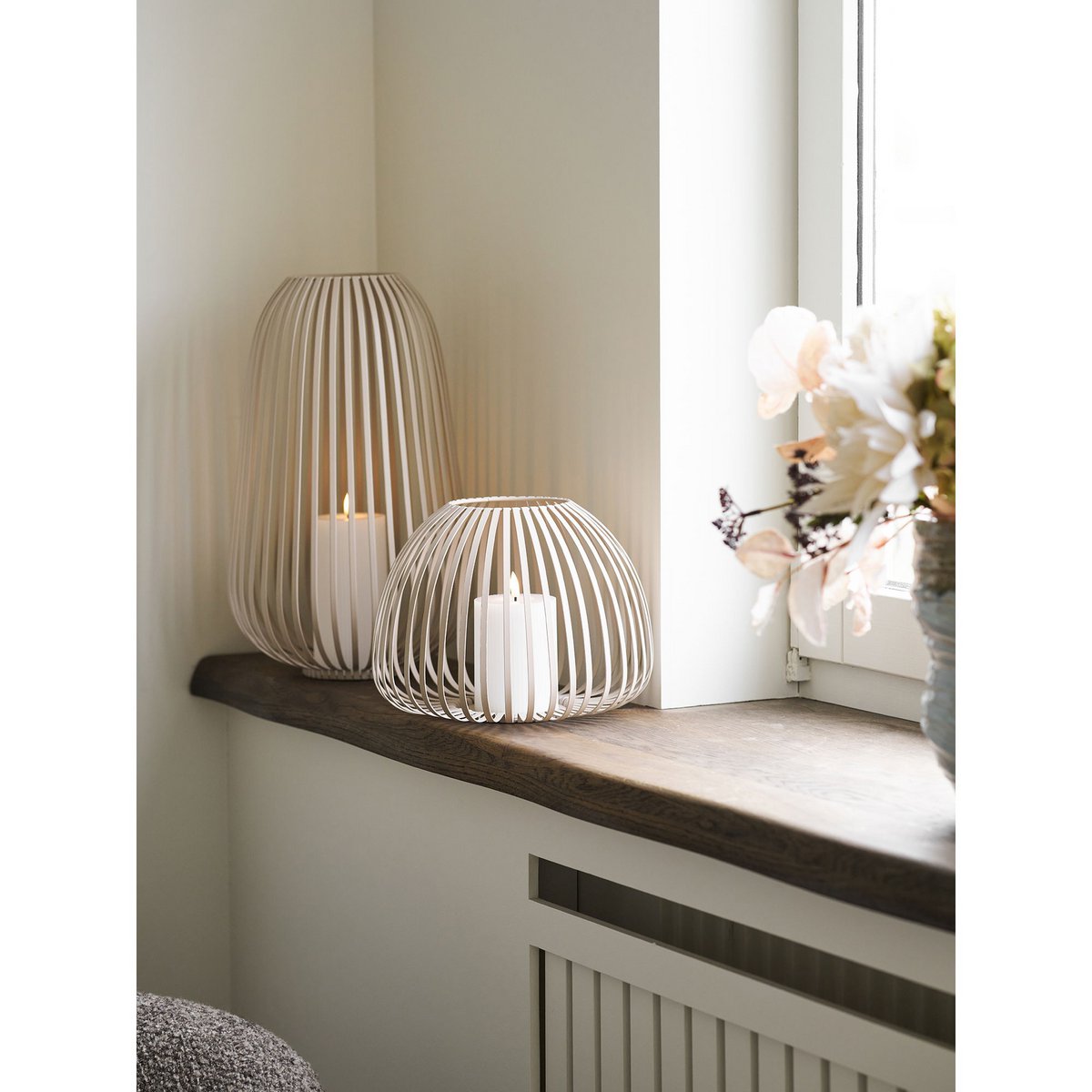 Stoense Lantern, metal, beige, ø24,5x40 cm