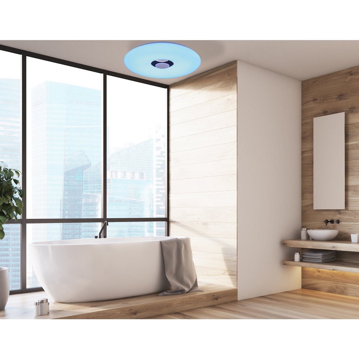 LED ceiling light "Nashville" Ø 40cm, many functions, made of metal and plastic, white, with integrated LEDs, lighting for living rooms, hallway or office