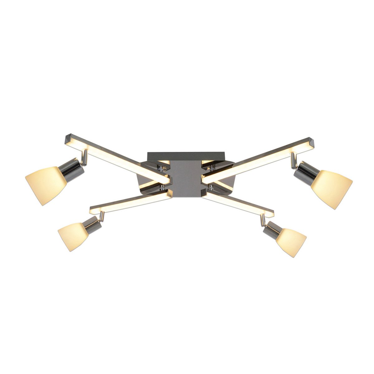 LED-taklampa "Ibiza", 68 cm lång, tillverkad av kromfärgad metall, glas och plast