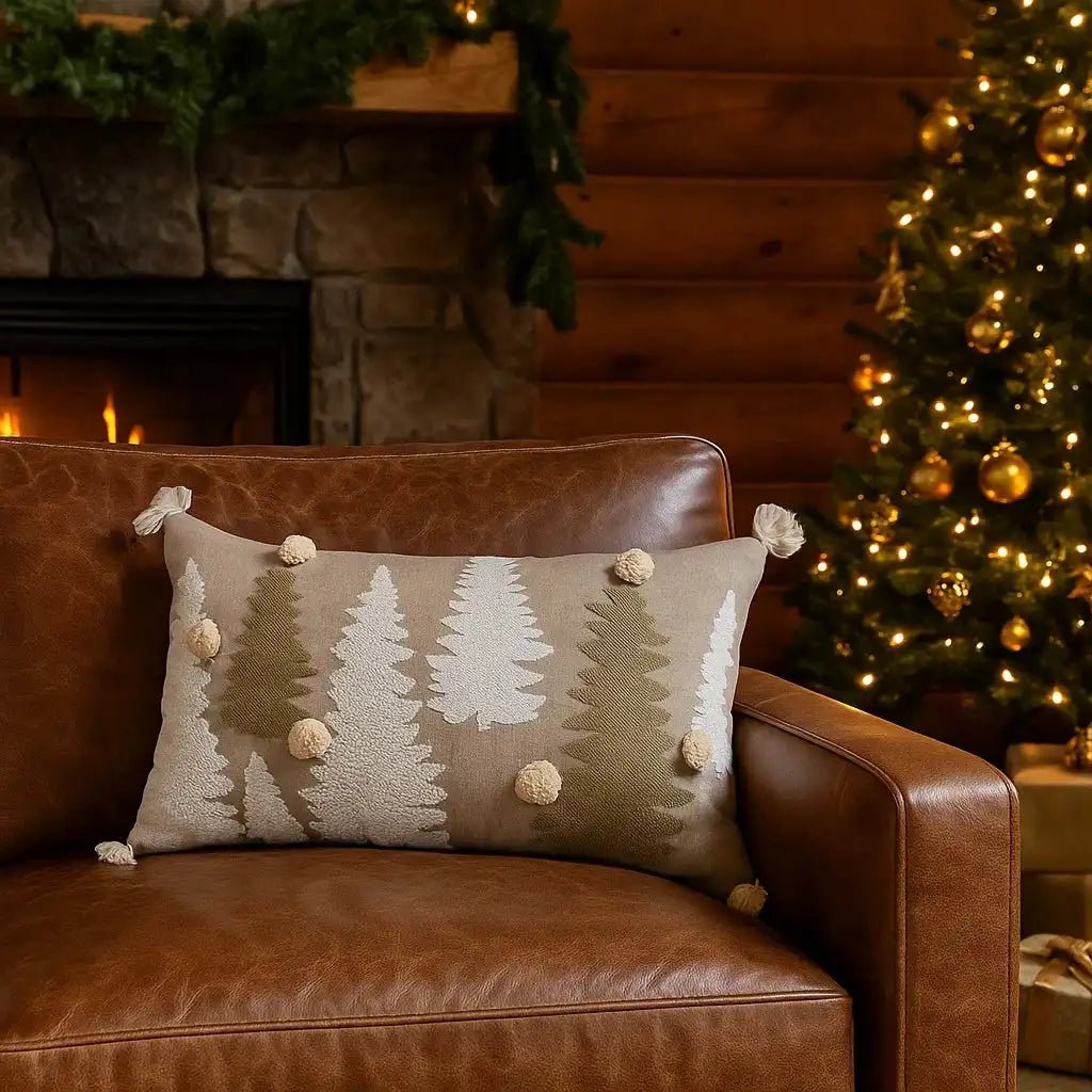 Beige & Crème Christmas Tree – Cushion Cover / Kussenhoes – Christmas 30×50 with Tassels – Urbane Hide