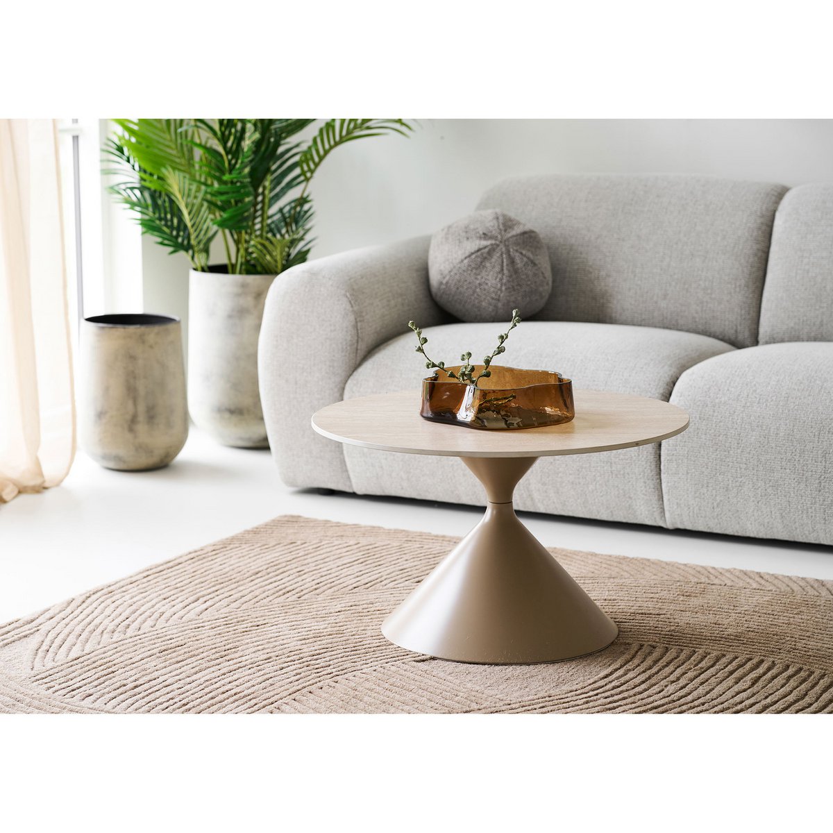 Annecy Coffee table, ceramic table top/steel, travertine/sand, ø70x41 cm